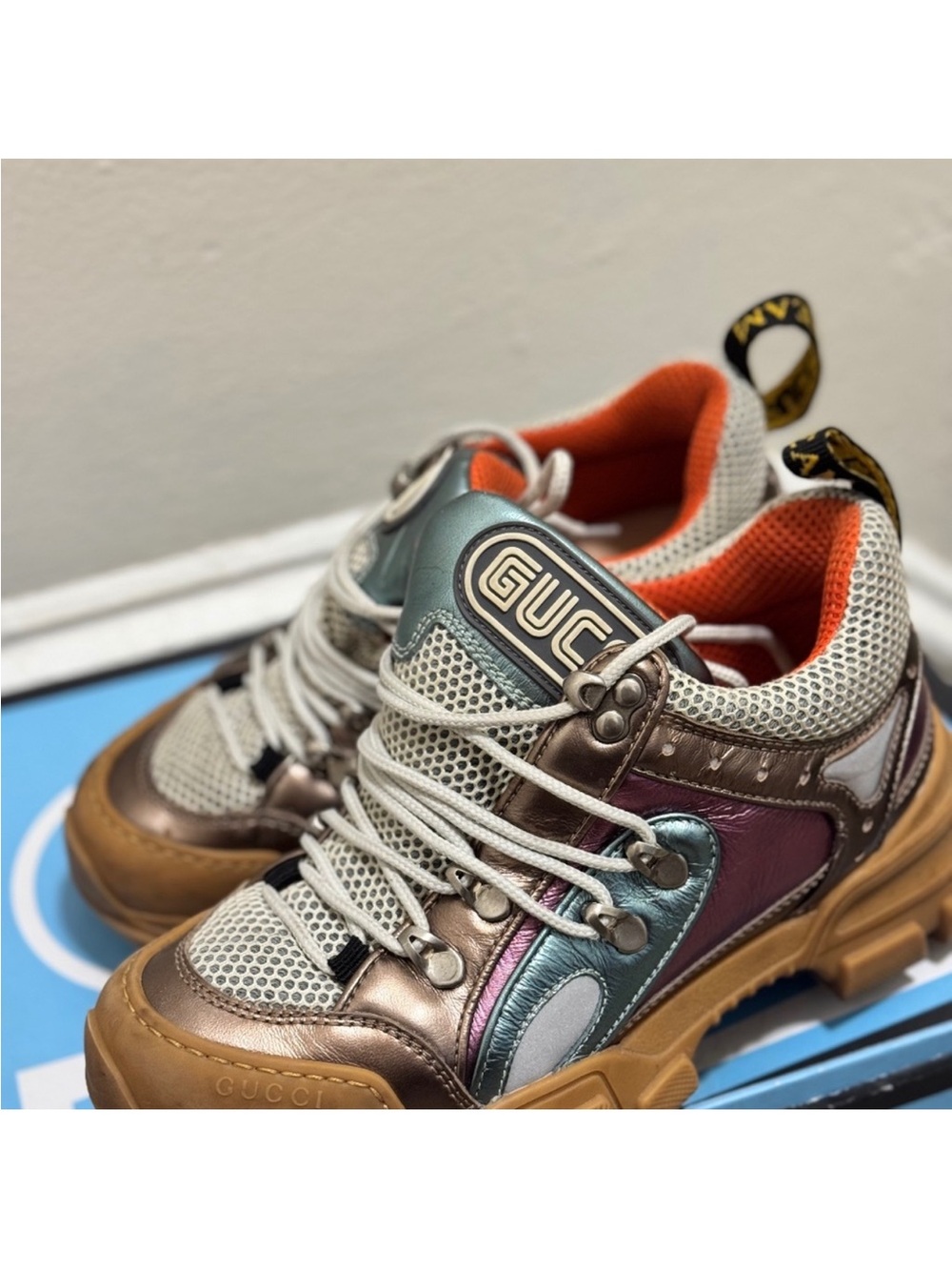 Gucci Metallic Multi-Color Sneaker - Teal/Orange/Tan